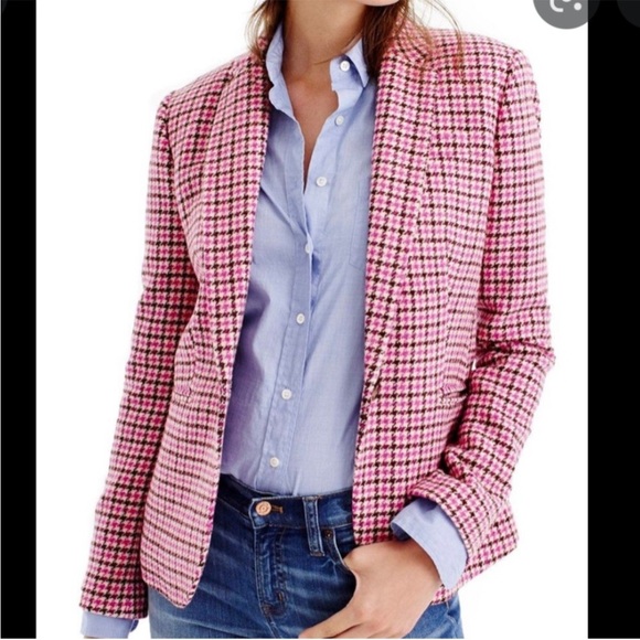 J. Crew Jackets & Blazers - 🤍 NWT J. Crew Campbell Blazer Size Medium Wool Blend Pink Houndstooth Burgundy